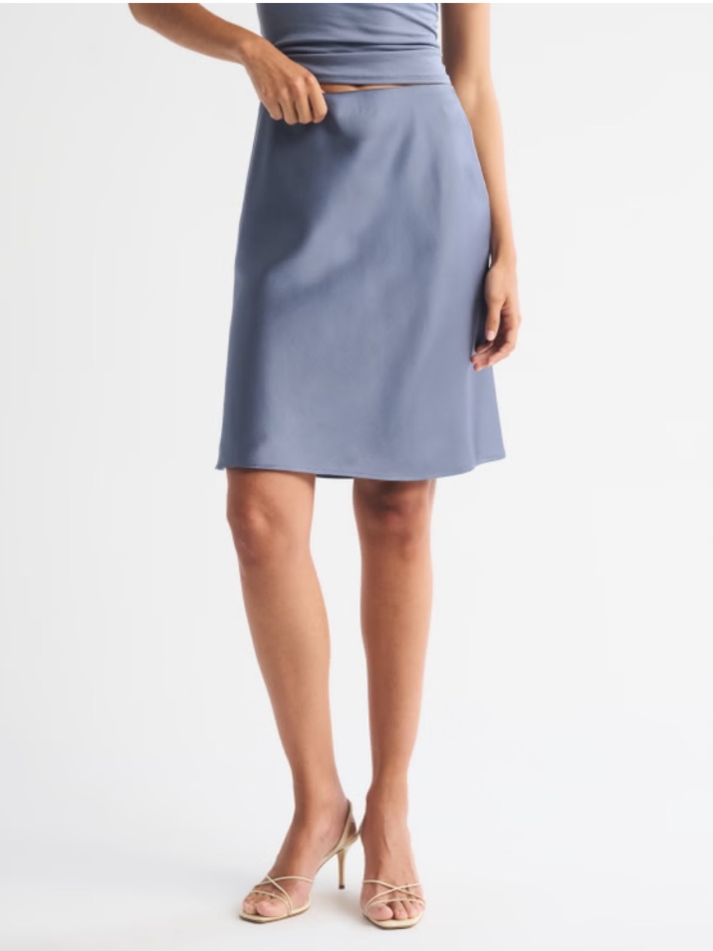 Abercrombie & Fitch Satin Knee Length Skirt High Rise Elastic Waist Blue Gray L